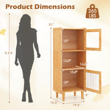 3-Cube Bamboo Storage Cabinet with Open Compartment and 2 Acrylic Doors-Natural