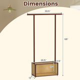 Bamboo Clothes Rack with Rattan Storage Basket and Wheels