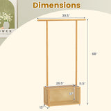Bamboo Clothes Rack with Rattan Storage Basket and Wheels