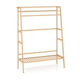 Bamboo Clothing Garment Rack Freestanding Open Wardrobe Organizer with Hanging Rod-Natural