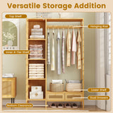 Bamboo Clothing Rack with Cabinet and Drawers and Hanging Rod-Natural