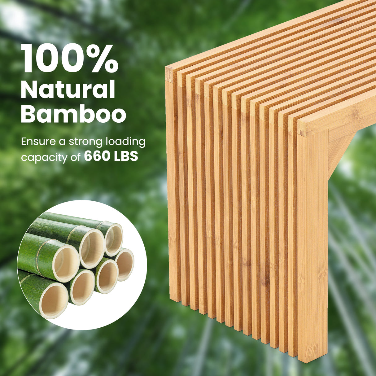 Bamboo Dining Bench Long Entryway Bench  Indoor Outdoor Solid Wood Bench-Natural