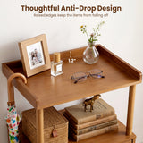 Bamboo Rattan Nightstand with Raised Edge Flip-Up Door and Open Shelf-Walnut