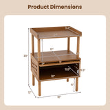 Bamboo Rattan Nightstand with Raised Edge Flip-Up Door and Open Shelf-Walnut