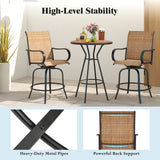 2 Pieces Patio 360 Rotation Swivel Bar Stool Set