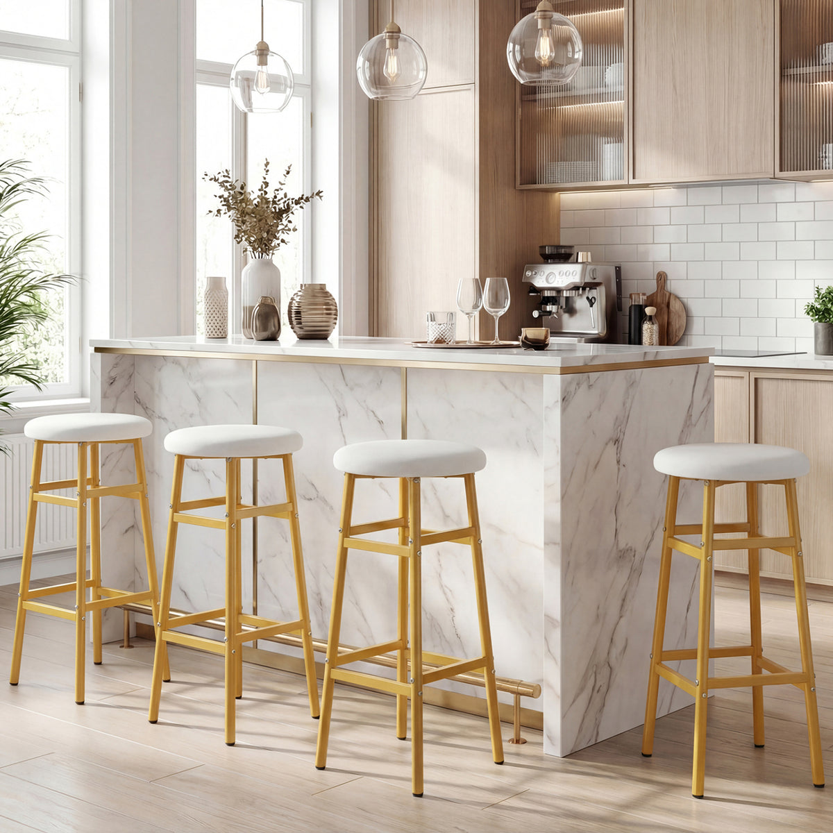 Bar Stools Set of 2 with Sturdy Metal Frame and Footrest