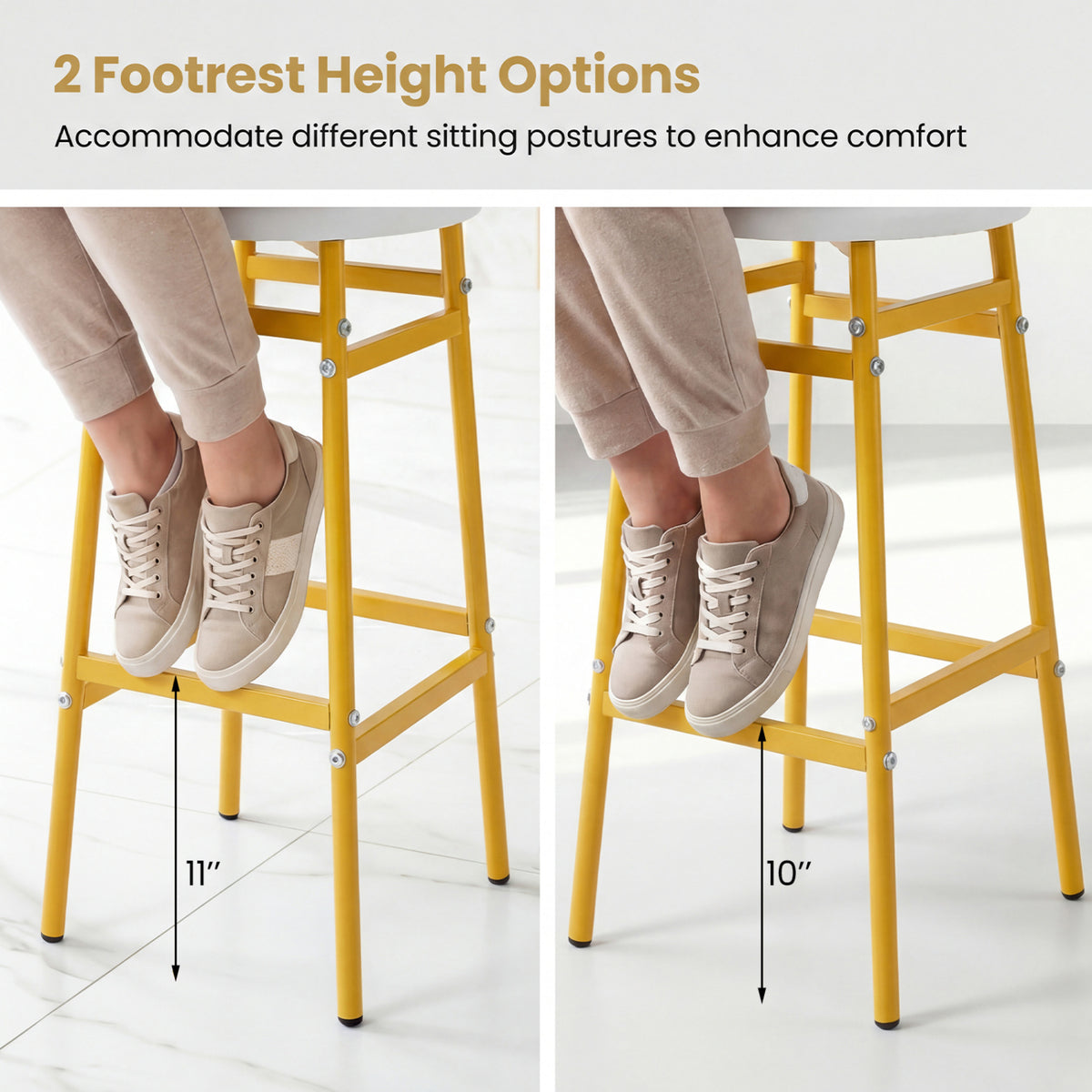 Bar Stools Set of 2 with Sturdy Metal Frame and Footrest