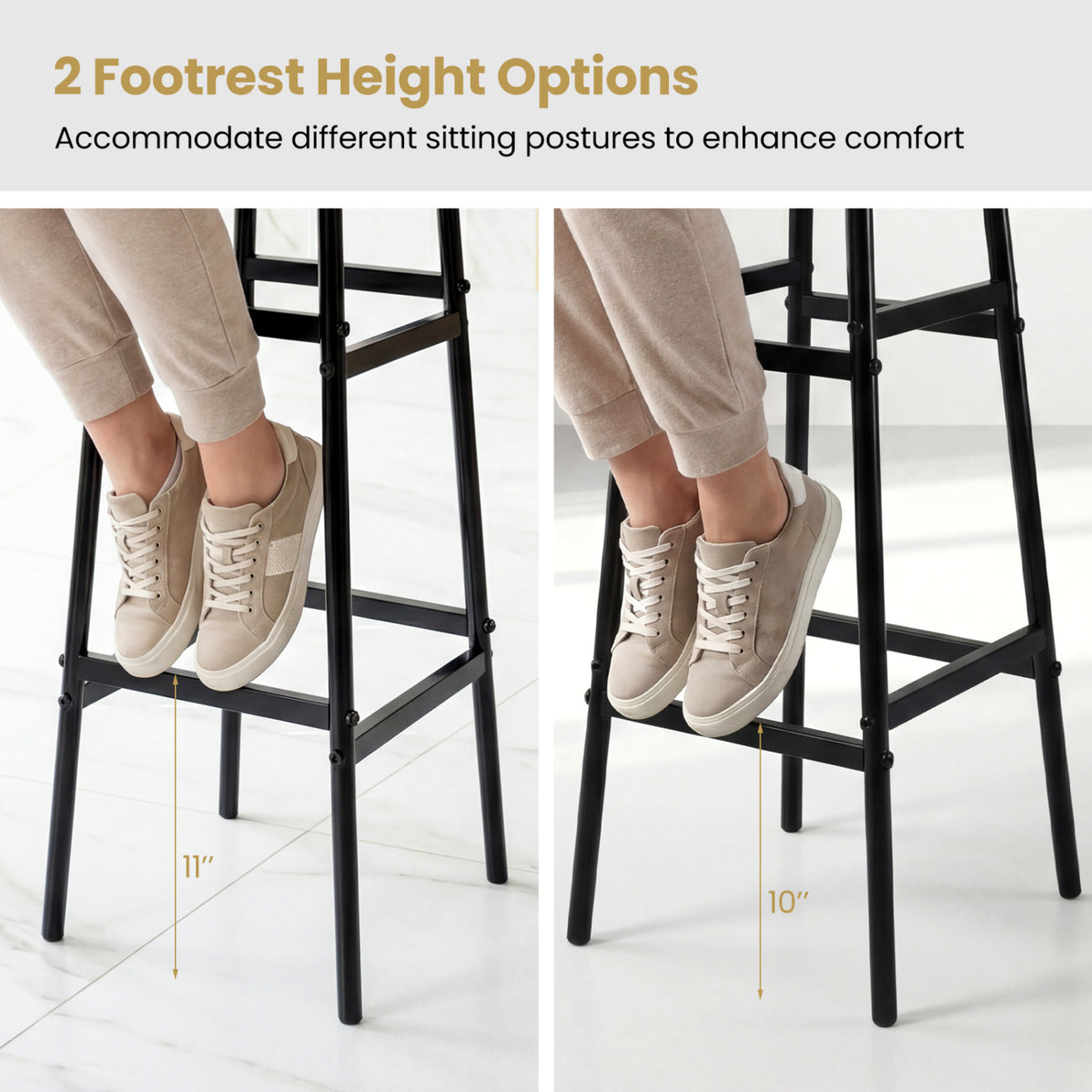 Bar Stools Set of 2 with Sturdy Metal Frame and Footrest
