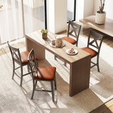 Bar Stools Set of 2 with Cross Back and Faux Leather Upholstered Seat-Gray