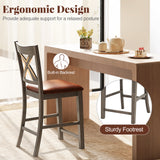 Bar Stools Set of 2 with Cross Back and Faux Leather Upholstered Seat-Gray
