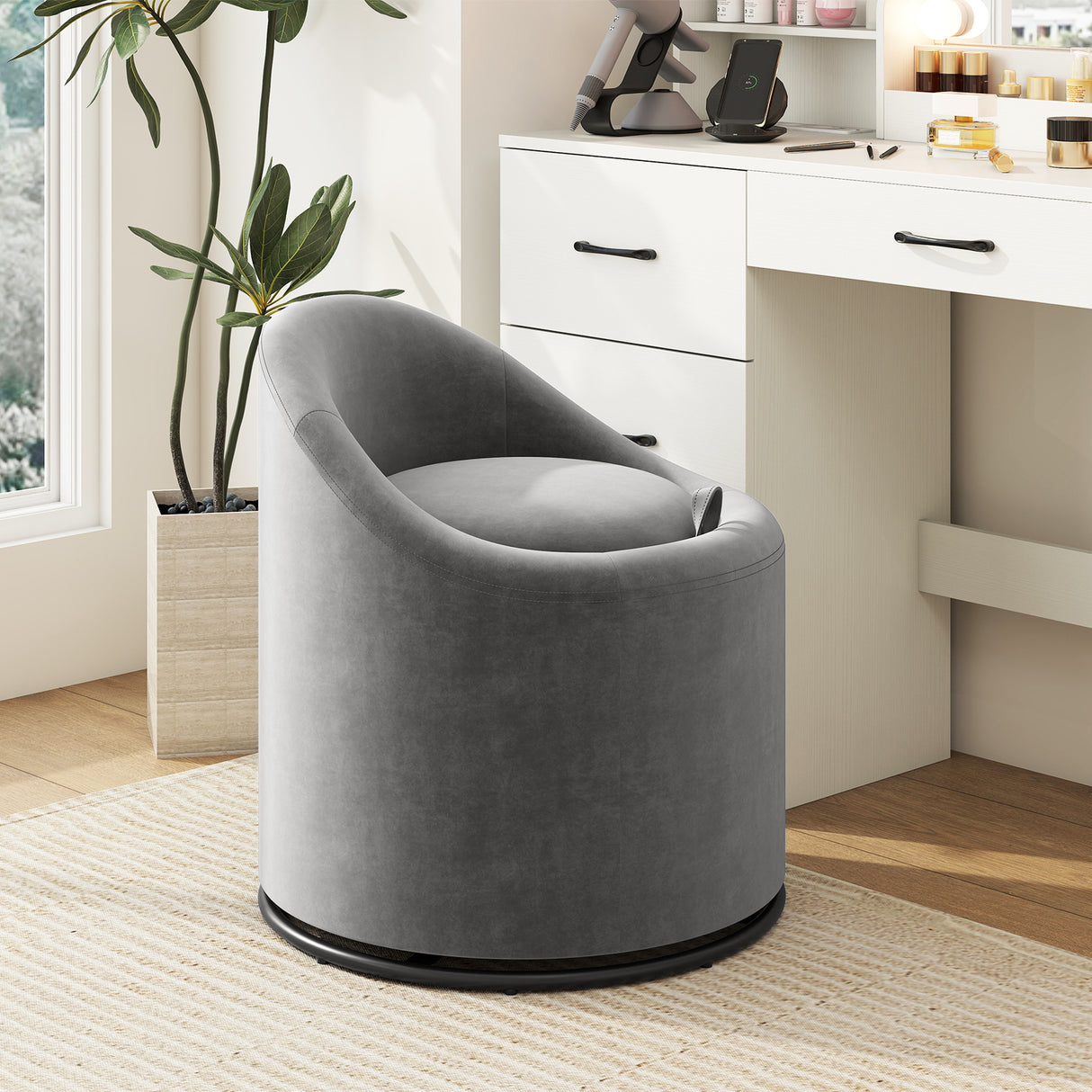 Barrel Chair with Storage 360° Swivel Upholstered Vanity Chair