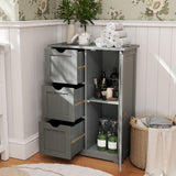 Bathroom Floor Cabinet Side Storage Cabinet with 3 Drawers and 1 Cupboard
