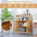 Bamboo Bathroom Floor Storage Cabinet with Shutter Doors-Natural