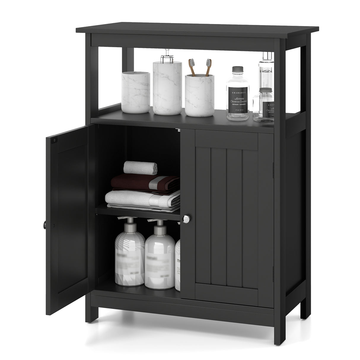 Bathroom Floor Cabinet Freestanding Storage Organizer with Open Compartment