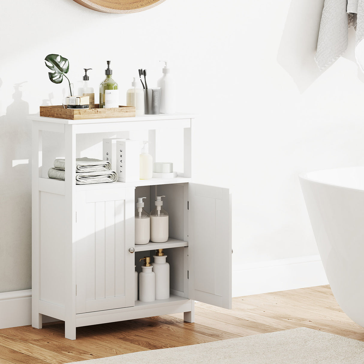 Bathroom Floor Cabinet Freestanding Storage Organizer with Open Compartment