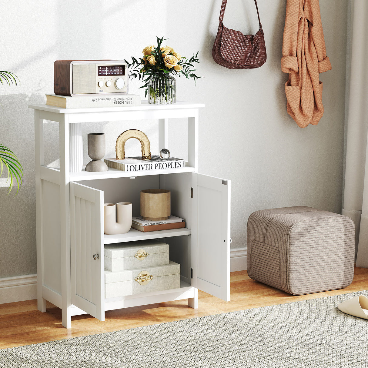Bathroom Floor Cabinet Freestanding Storage Organizer with Open Compartment