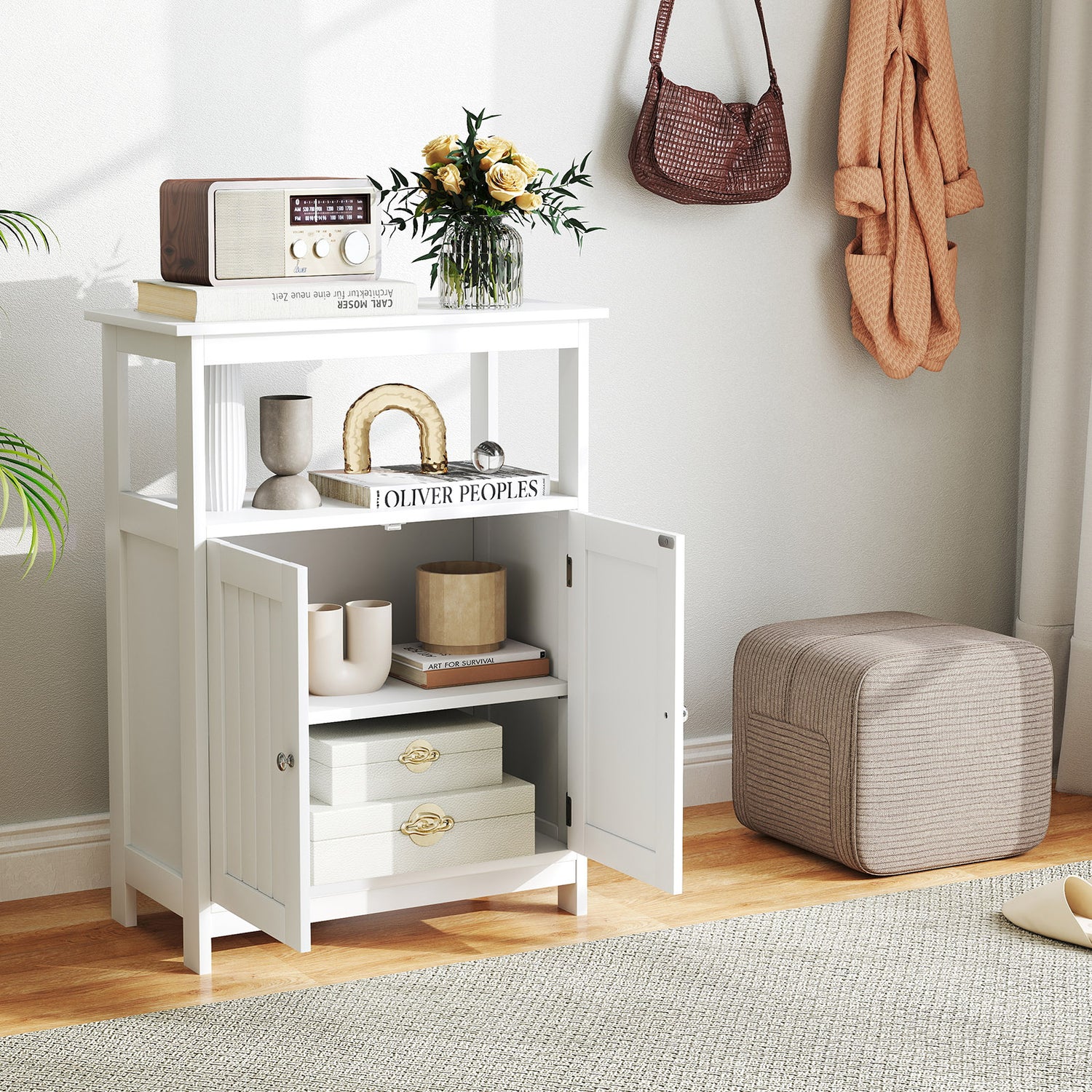 Bathroom Floor Cabinet Freestanding Storage Organizer with Open Compartment