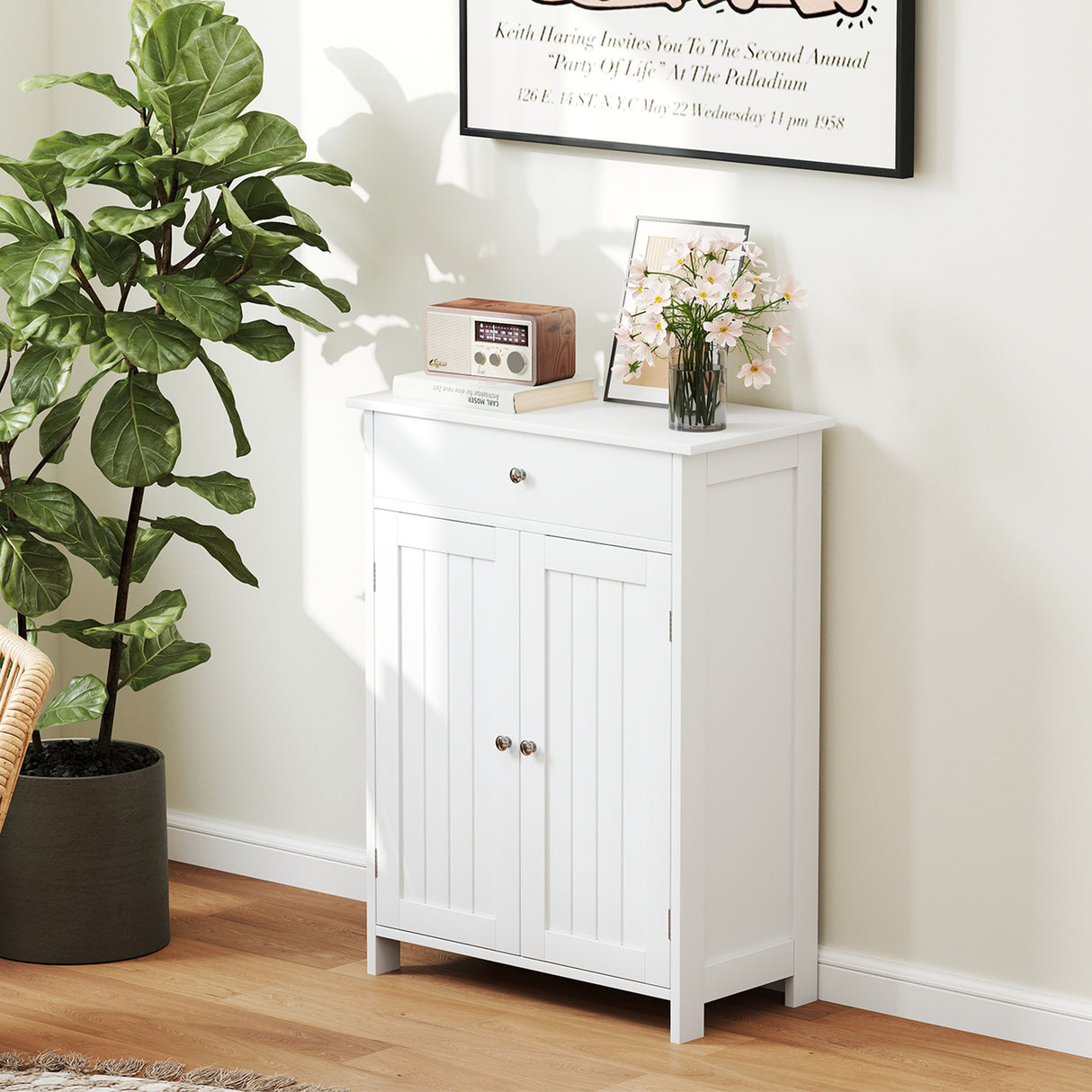 Bathroom Floor Cabinet Freestanding Storage Organizer with 2 Doors