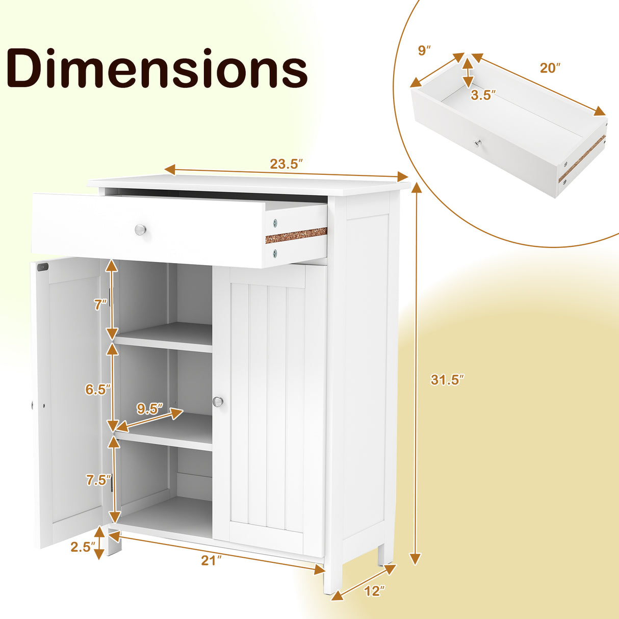 Bathroom Floor Cabinet Freestanding Storage Organizer with 2 Doors