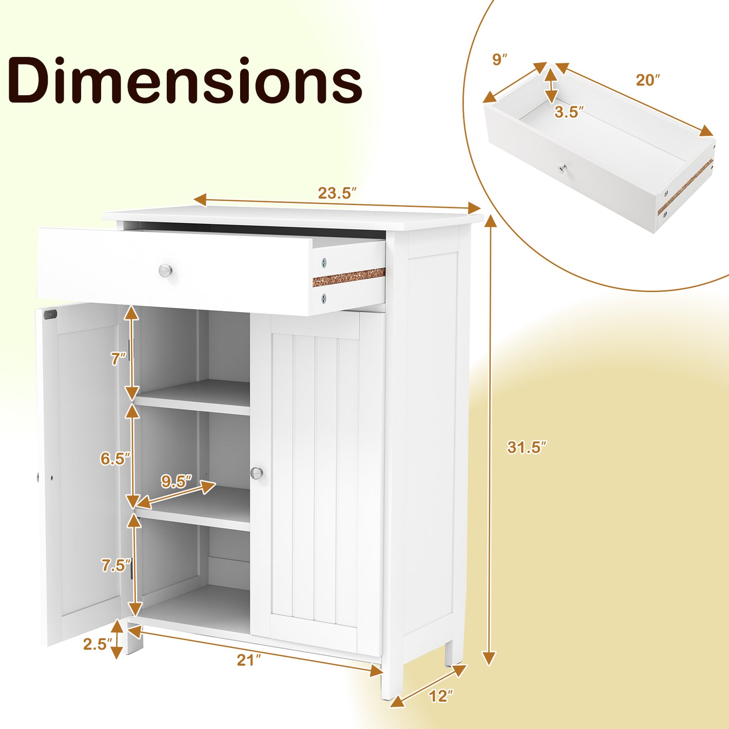Bathroom Floor Cabinet Freestanding Storage Organizer with 2 Doors