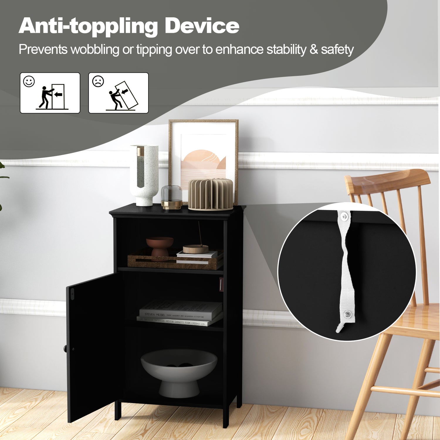 Bathroom Freestanding  Adjustable Shelf Floor Storage Cabinet