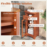 Bathroom Freestanding Storage Cabinet with Single Glass Door-Brown