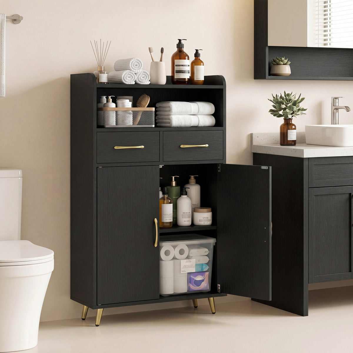 Bathroom Storage Cabinet Freestanding Floor Cabinet with 2 Drawers and 2 Doors