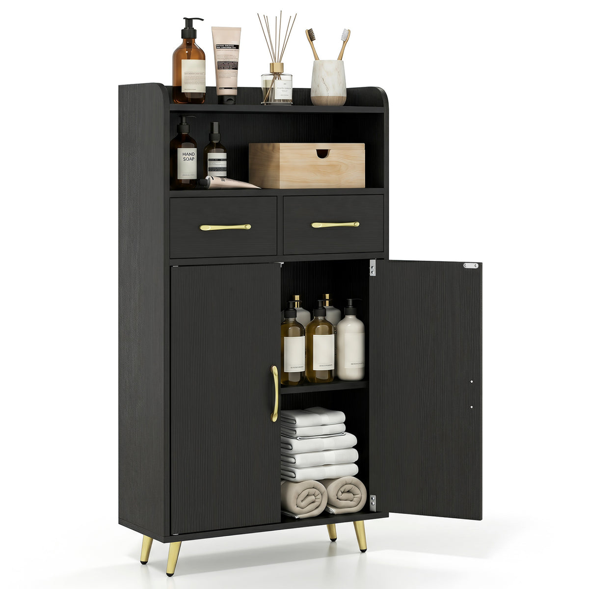 Bathroom Storage Cabinet Freestanding Floor Cabinet with 2 Drawers and 2 Doors