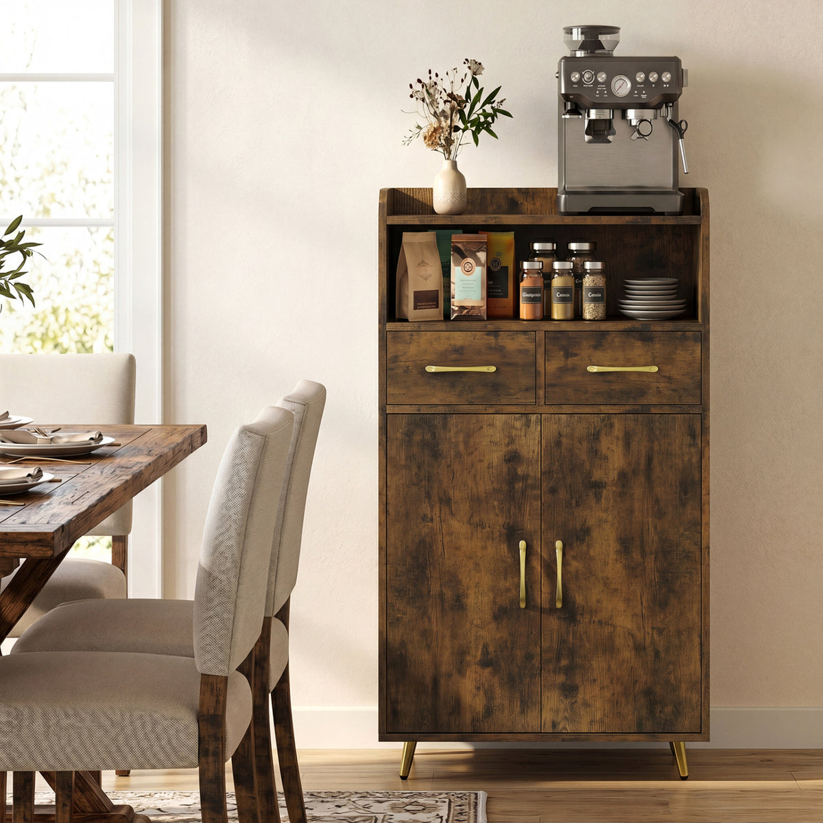 Bathroom Storage Cabinet Freestanding Floor Cabinet with 2 Drawers and 2 Doors
