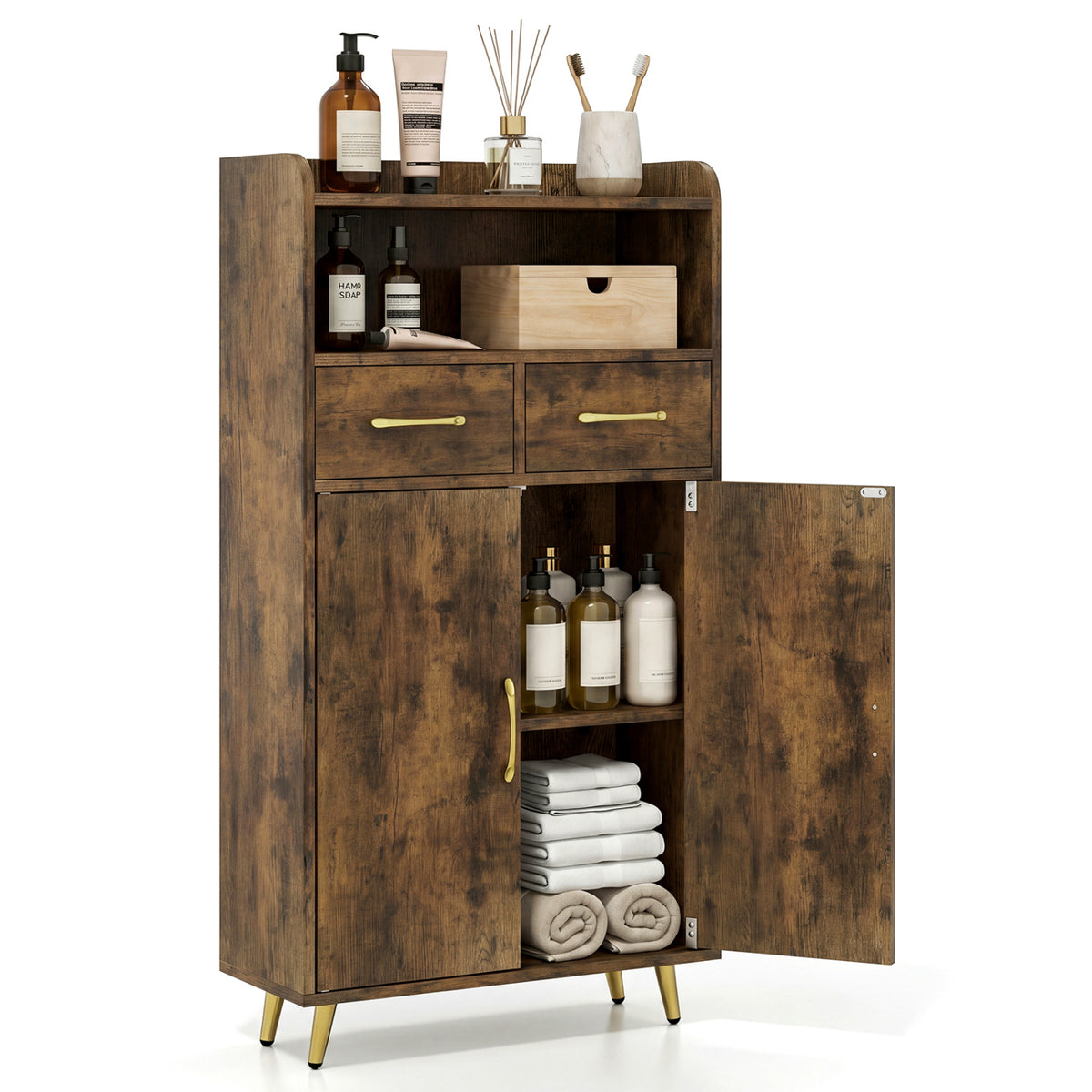 Bathroom Storage Cabinet Freestanding Floor Cabinet with 2 Drawers and 2 Doors