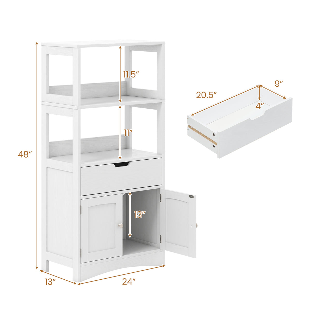 Bathroom Storage Cabinet with Open Shelves and Drawer