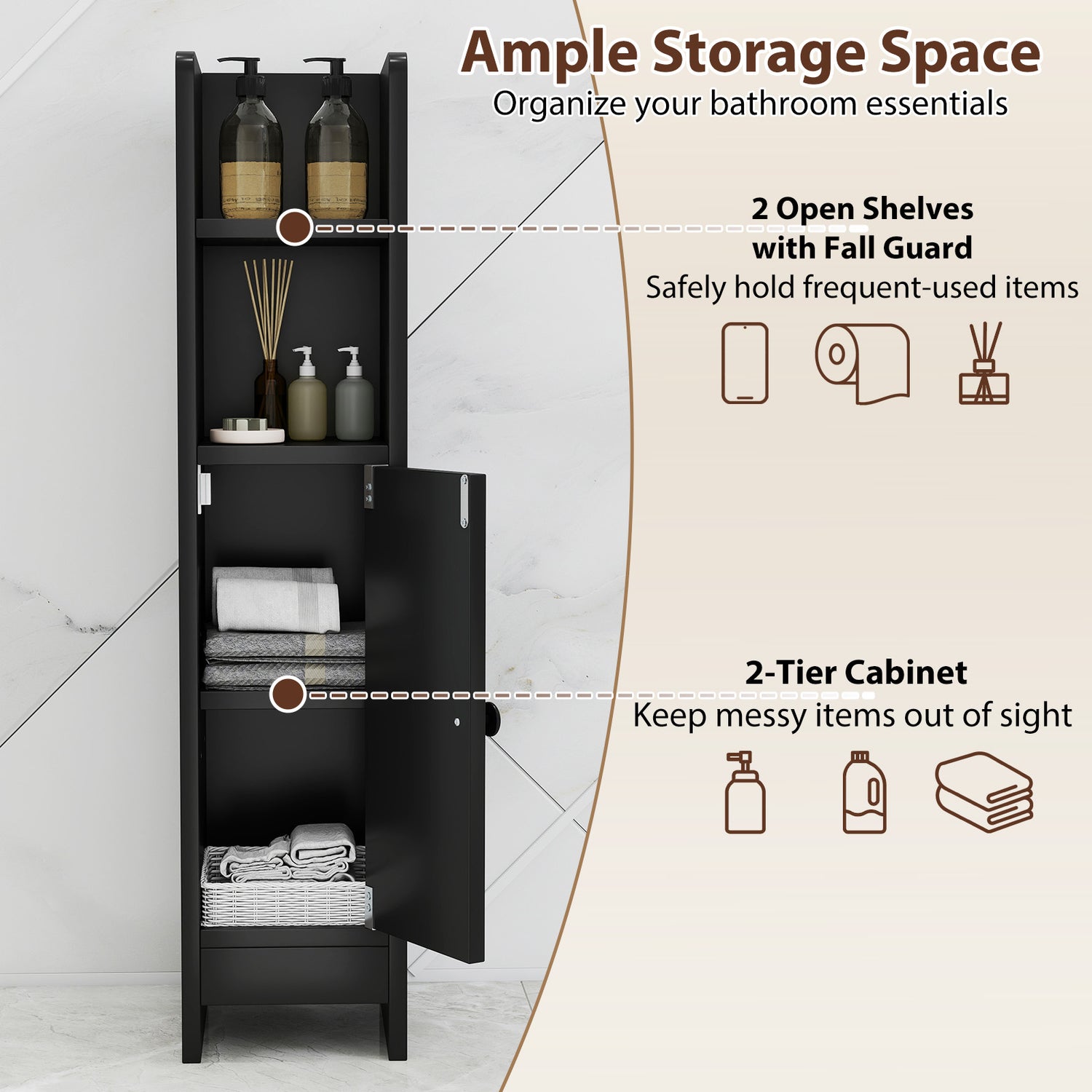 Bathroom Slim Cabinet Corner with Door and Adjustable Shelf