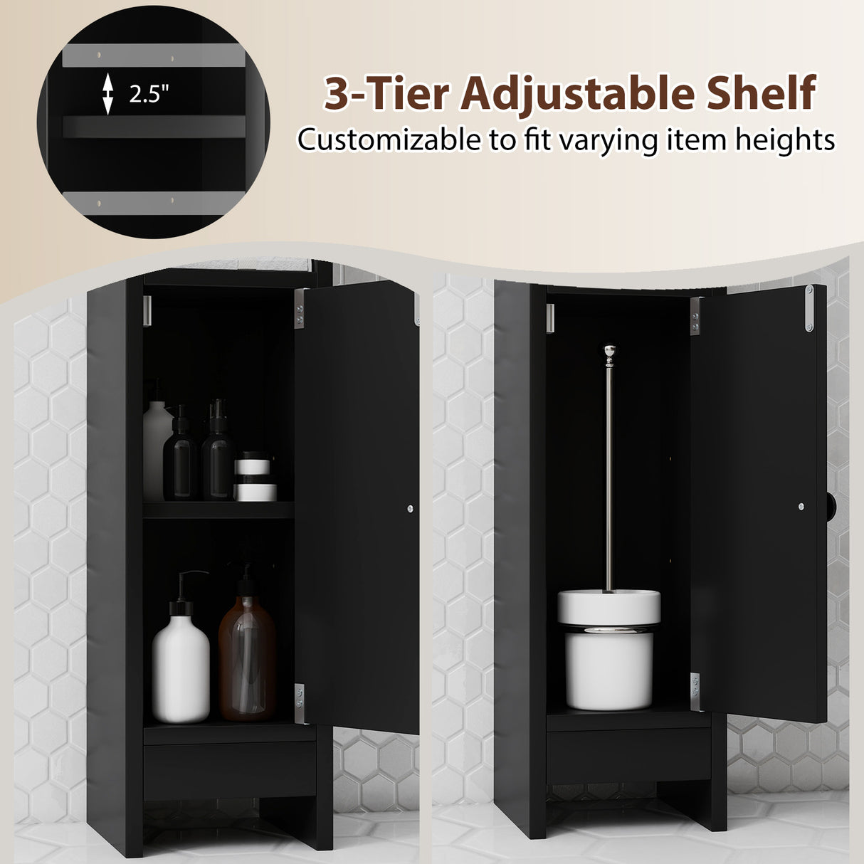 Bathroom Slim Cabinet Corner with Door and Adjustable Shelf