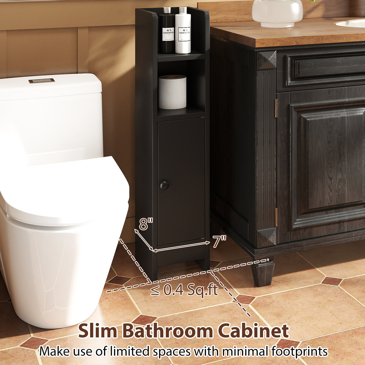 Bathroom Slim Cabinet Corner with Door and Adjustable Shelf