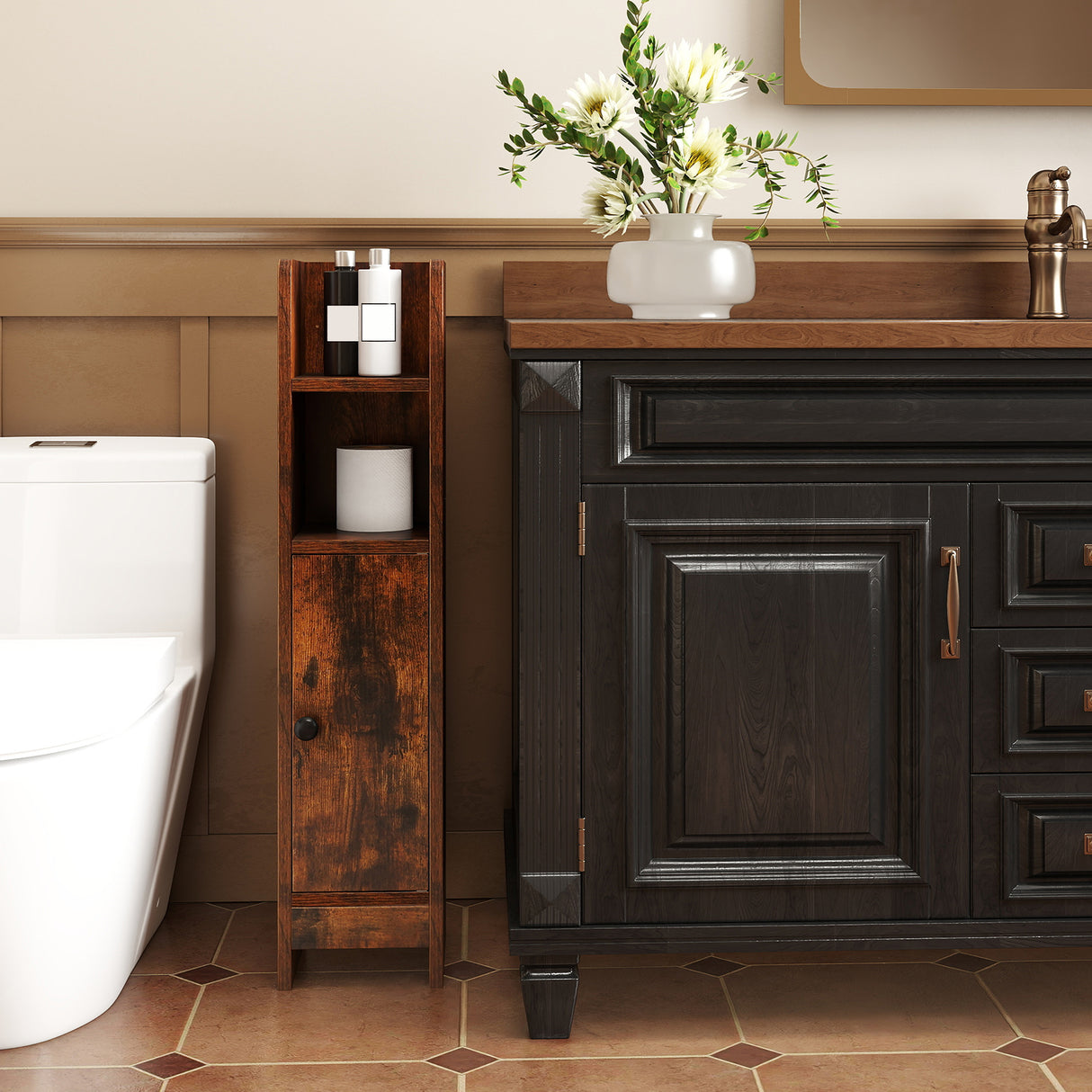 Bathroom Slim Cabinet Corner with Door and Adjustable Shelf