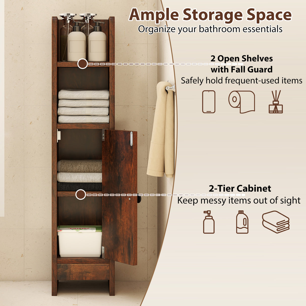 Bathroom Slim Cabinet Corner with Door and Adjustable Shelf