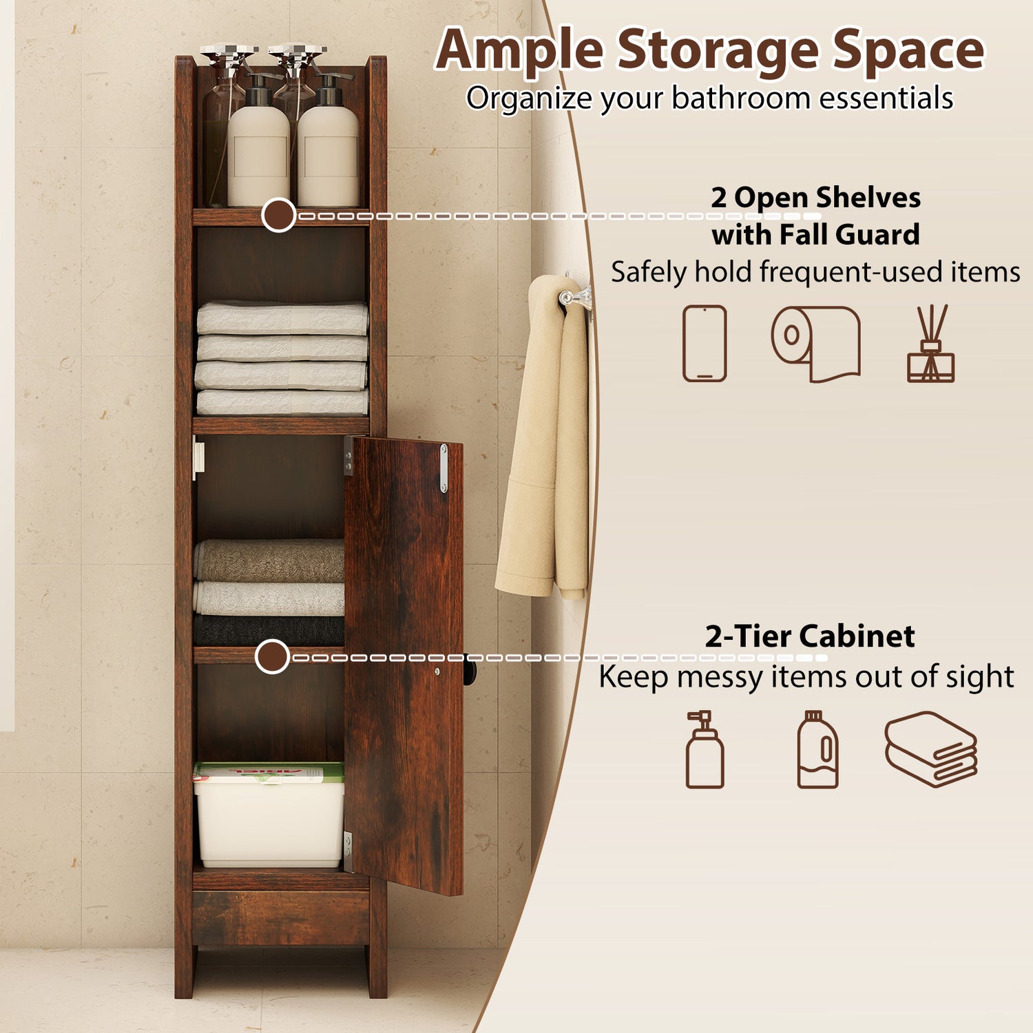 Bathroom Slim Cabinet Corner with Door and Adjustable Shelf