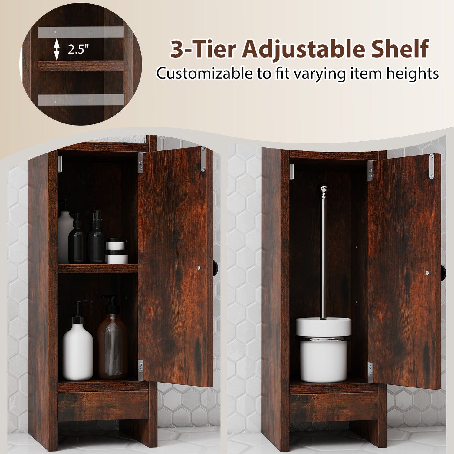 Bathroom Slim Cabinet Corner with Door and Adjustable Shelf
