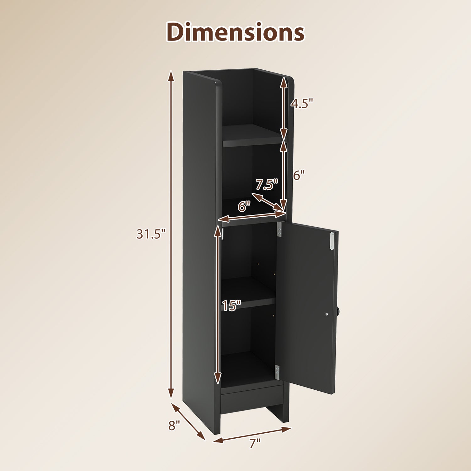 Bathroom Slim Cabinet Corner with Door and Adjustable Shelf