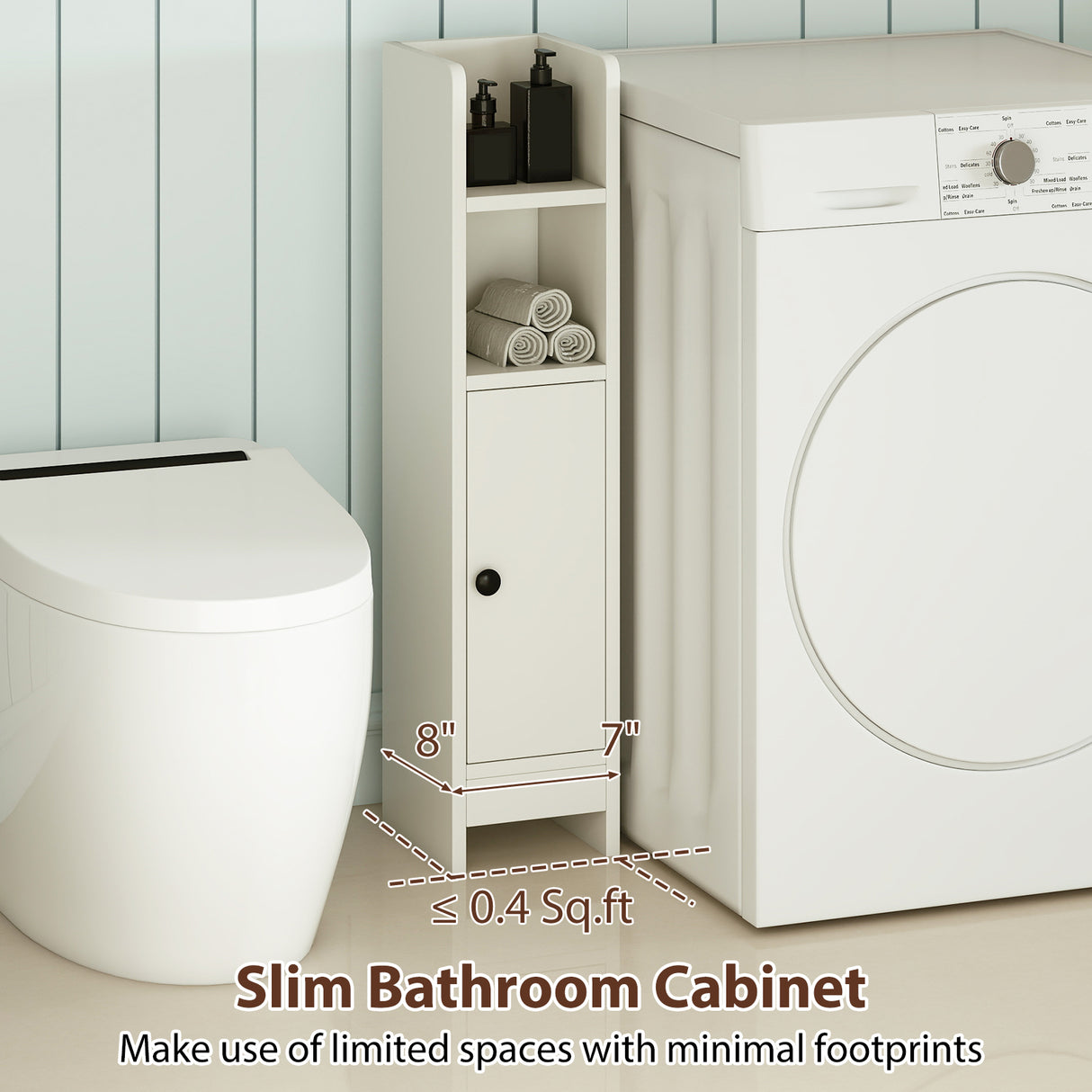 Bathroom Slim Cabinet Corner with Door and Adjustable Shelf
