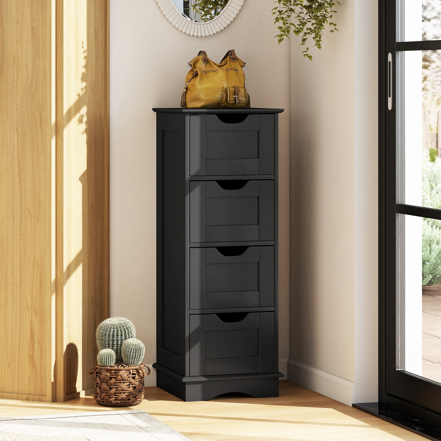 Bathroom Storage Cabinet with Cutout Handles and 4 Drawers