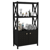 Bathroom Storage Cabinet with Open Shelves and Double Doors
