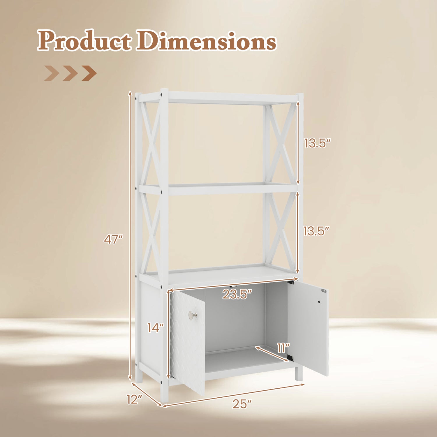 Bathroom Storage Cabinet with Open Shelves and Double Doors