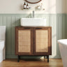 Bathroom Vanity Cabinet with U-Shaped Cut-Out 2 Rattan Doors and Shelf
