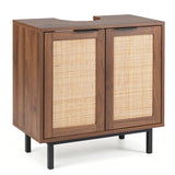 Bathroom Vanity Cabinet with U-Shaped Cut-Out 2 Rattan Doors and Shelf
