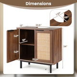 Bathroom Vanity Cabinet with U-Shaped Cut-Out 2 Rattan Doors and Shelf