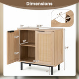 Bathroom Vanity Cabinet with U-Shaped Cut-Out 2 Rattan Doors and Shelf