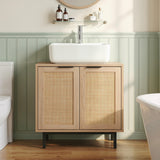Bathroom Vanity Cabinet with U-Shaped Cut-Out 2 Rattan Doors and Shelf