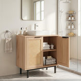Bathroom Vanity Cabinet with U-Shaped Cut-Out 2 Rattan Doors and Shelf