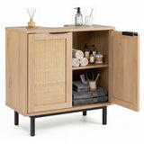 Bathroom Vanity Cabinet with U-Shaped Cut-Out 2 Rattan Doors and Shelf